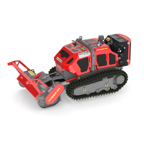 MAX 50 le - Thanks to the AUTO TRACK TENSION automatic tensioning device and the hydraulically adjustable track width of up to 500 mm, the vehicle adapts perfectly to any ground conditions.